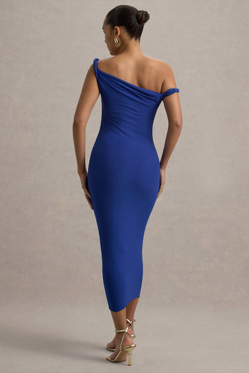 Salome Blue Twisted Asymmetric Midi Dress